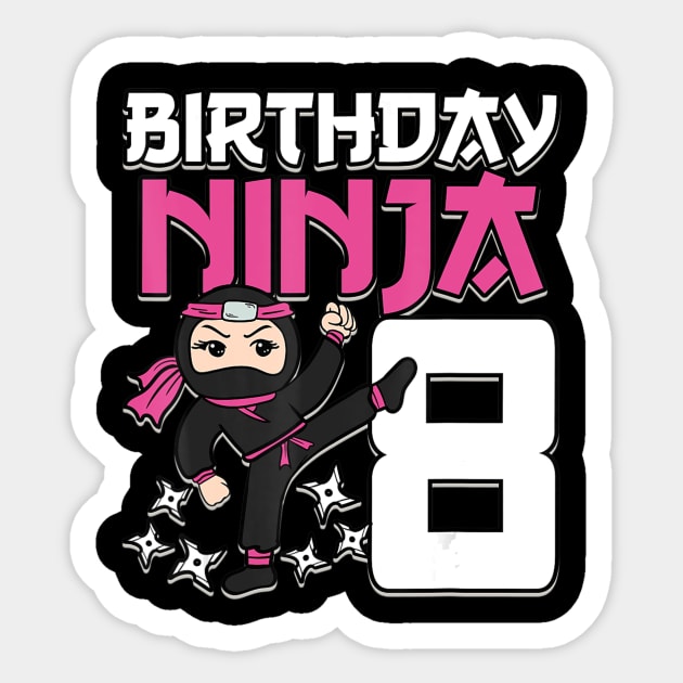 Birthday Ninja 8 Girl Pink Shinobi Themed 8th B-Day Party Sticker by Zak N mccarville